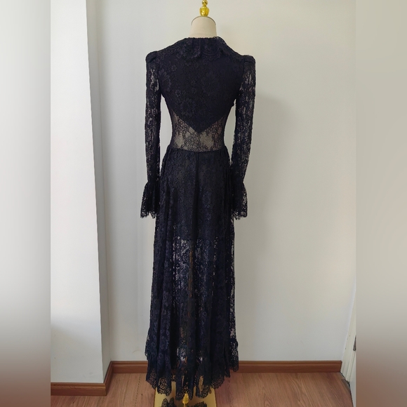 Self-Portrait Black Lace Ruffle Maxi Dress - Picture 8 of 13